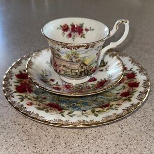Royal Albert Four Seasons Series SPRING Country Scenes 3 piece set Teacup plates
